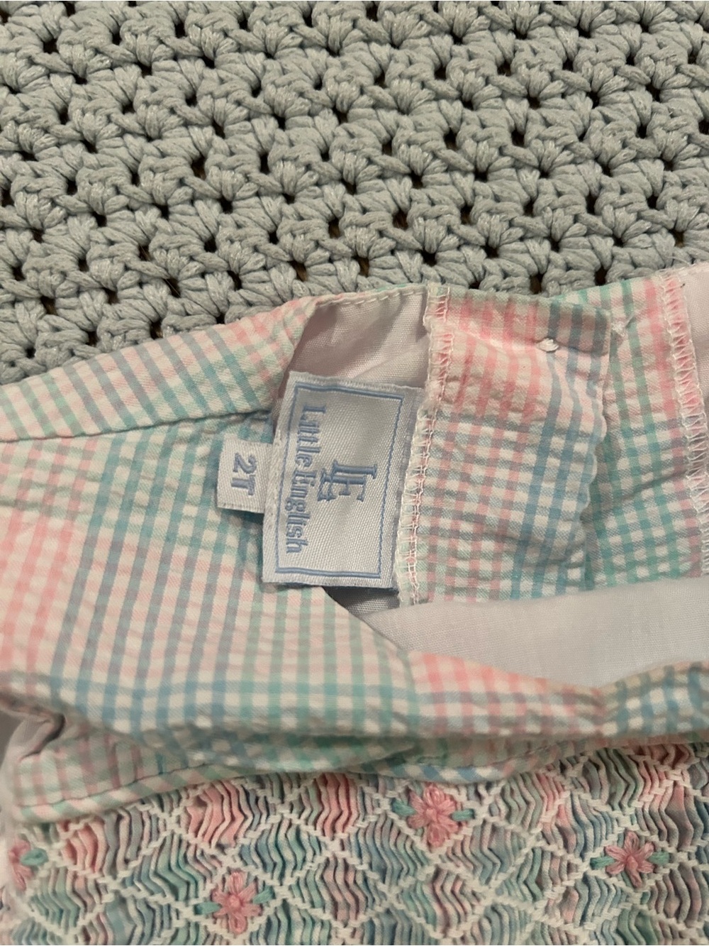 Little English Pastel Pink and Light Blue Gingham Smocked Bubble - Picture 3 of 3